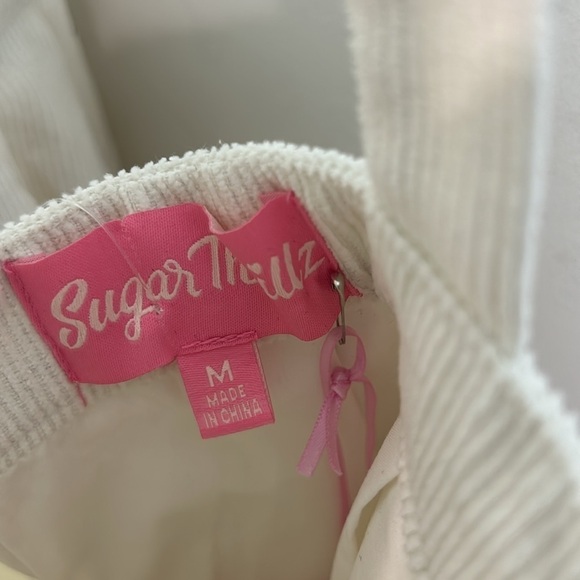 Sugar Thrillz Bunny Ears Pinafore dress white corduroy mini dress medium new - Picture 4 of 6